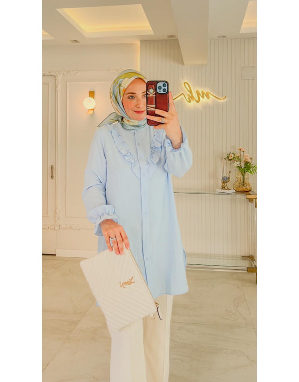 Pastel Mavi New Elsa Fırfırlı Gömlek