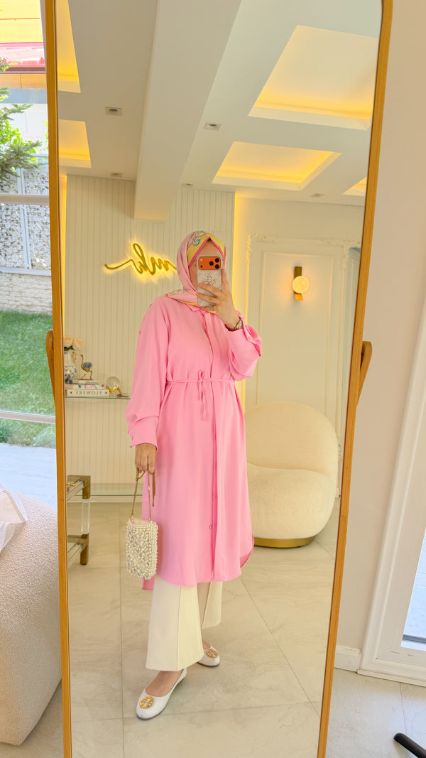 Pembe Basıc Uzun Gömlek -7731