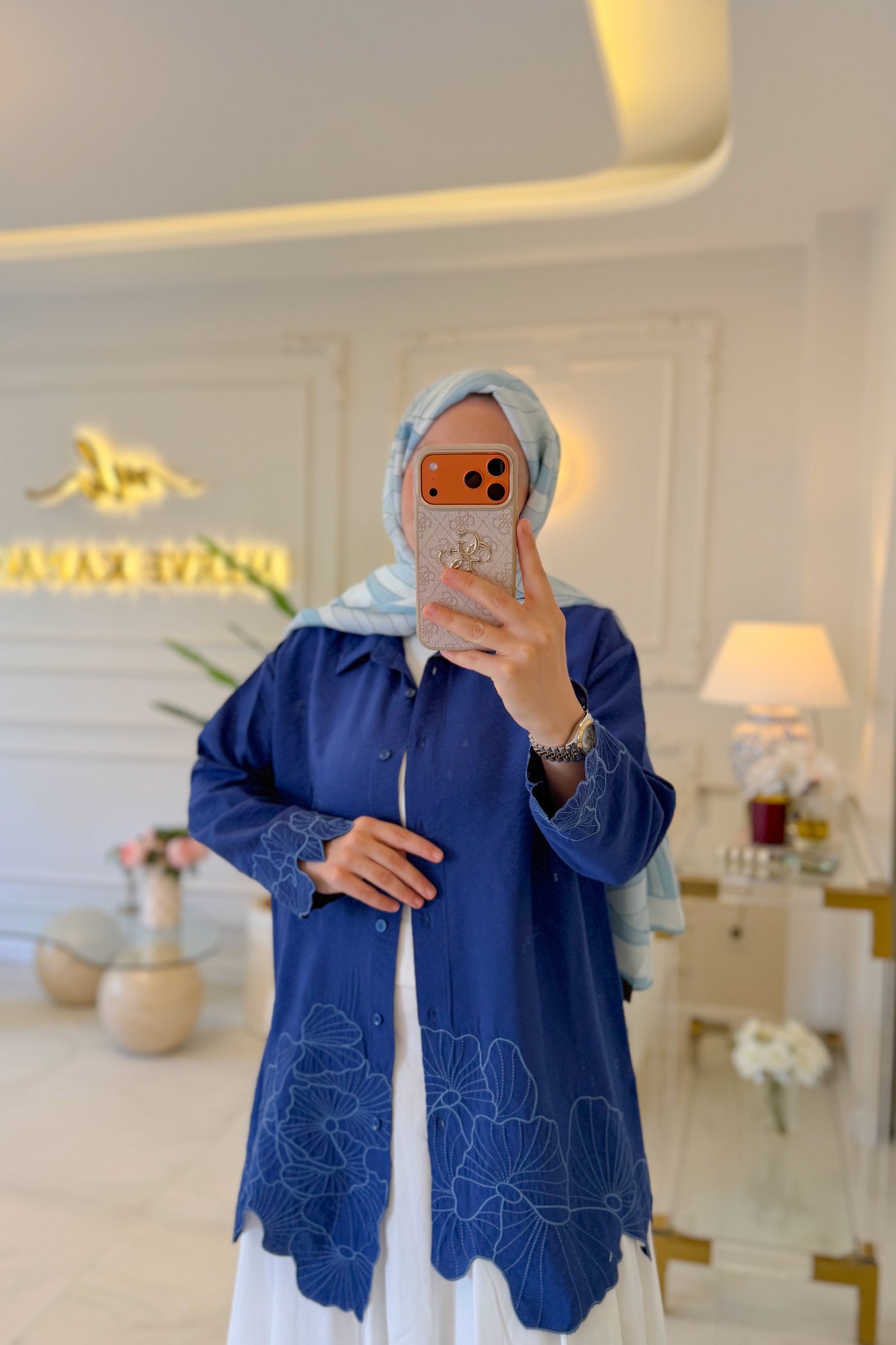 LACİVERT KUĞU GÜPÜRLÜ GÖMLEK