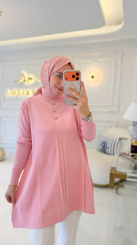 Pembe Fiyonk Düğmeli Tunik-304