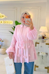 Pembe Simli Tensel Balon Ceket
