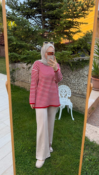 Kırmızı Çizgili Triko Tunik -14172