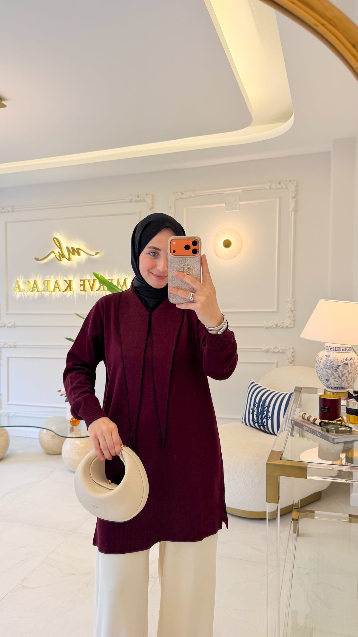 Bordo Fular Detay Tunik