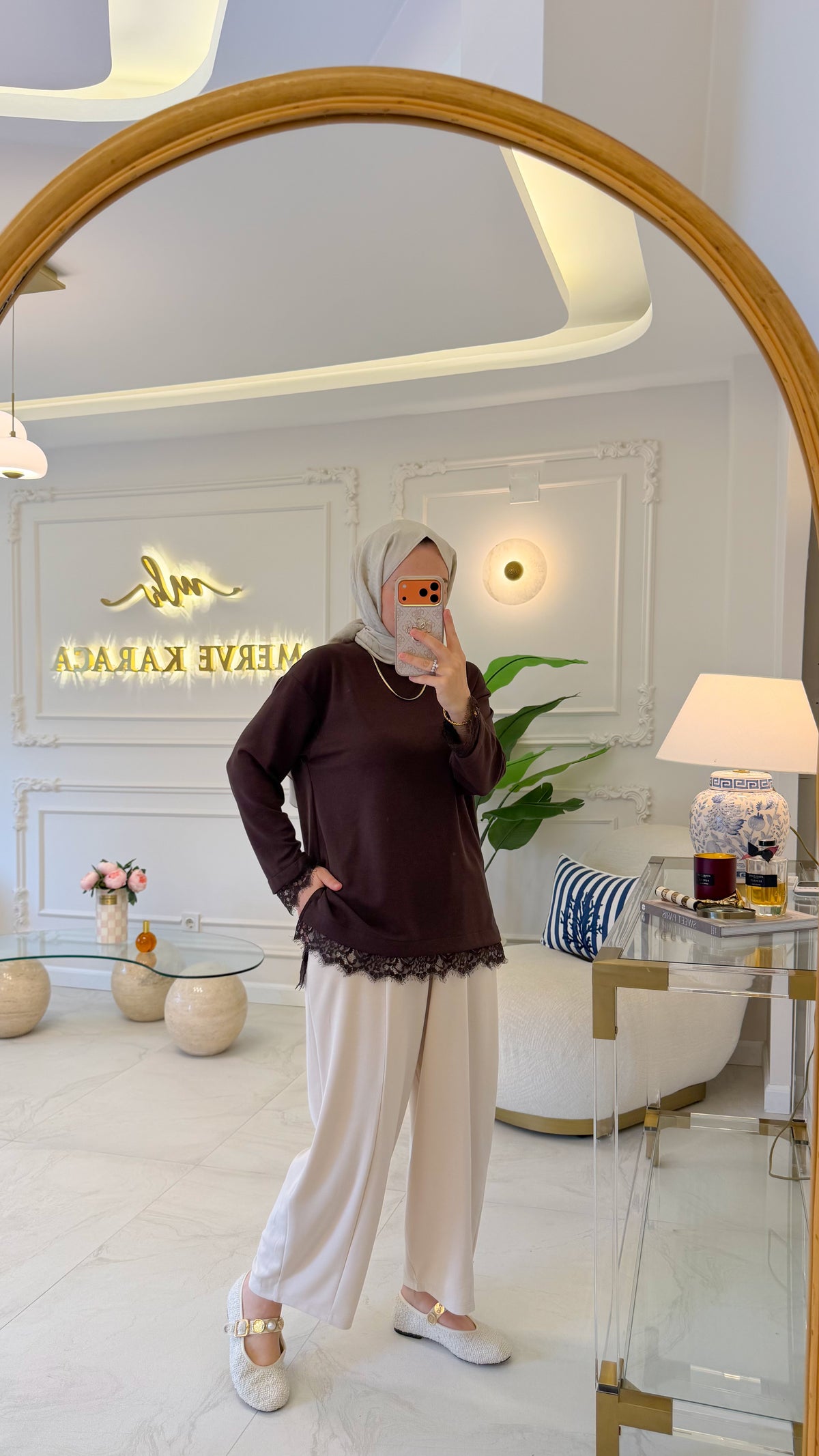 Kahverengi Dantelli Oysho Tunik