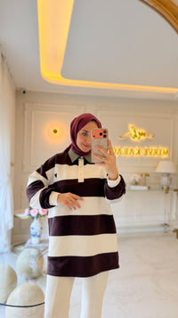 Mürdüm Çizgili Sweat -170394