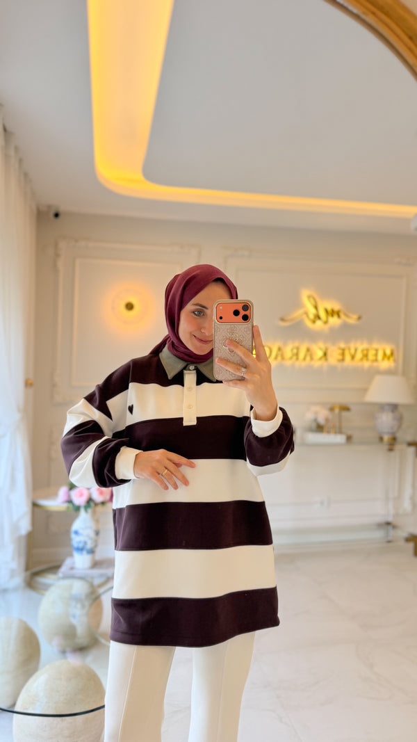 Mürdüm Çizgili Sweat -170394