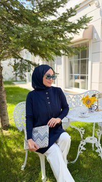 Lacivert Fiyonk Düğmeli Tunik-304