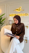 Kahve Angora Bebe Yaka Dantel -14676