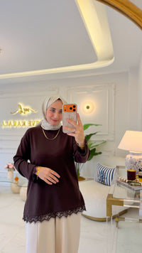 Kahverengi Dantelli Oysho Tunik