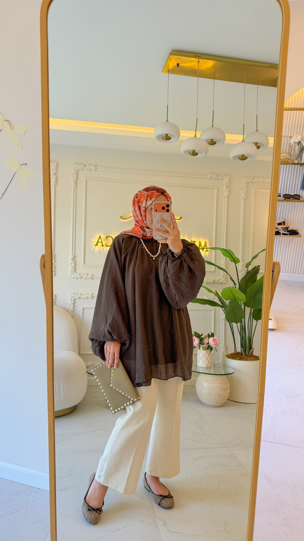 Acı Kahve Balon Kol Vual Tunik