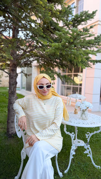 Sarı Çizgili Triko Tunik -14172