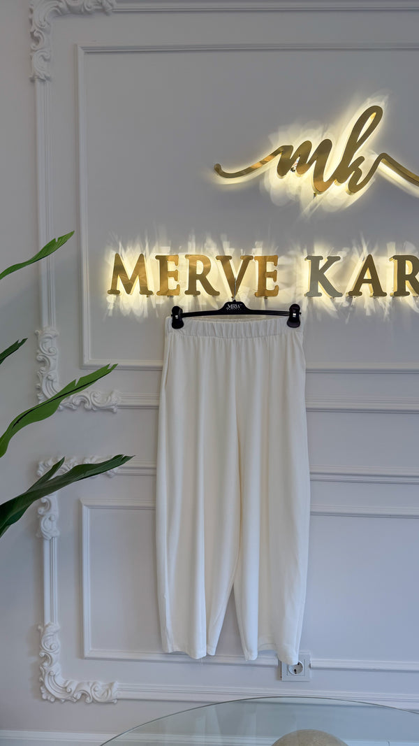 Beyaz Şalvar Pantolon -1005