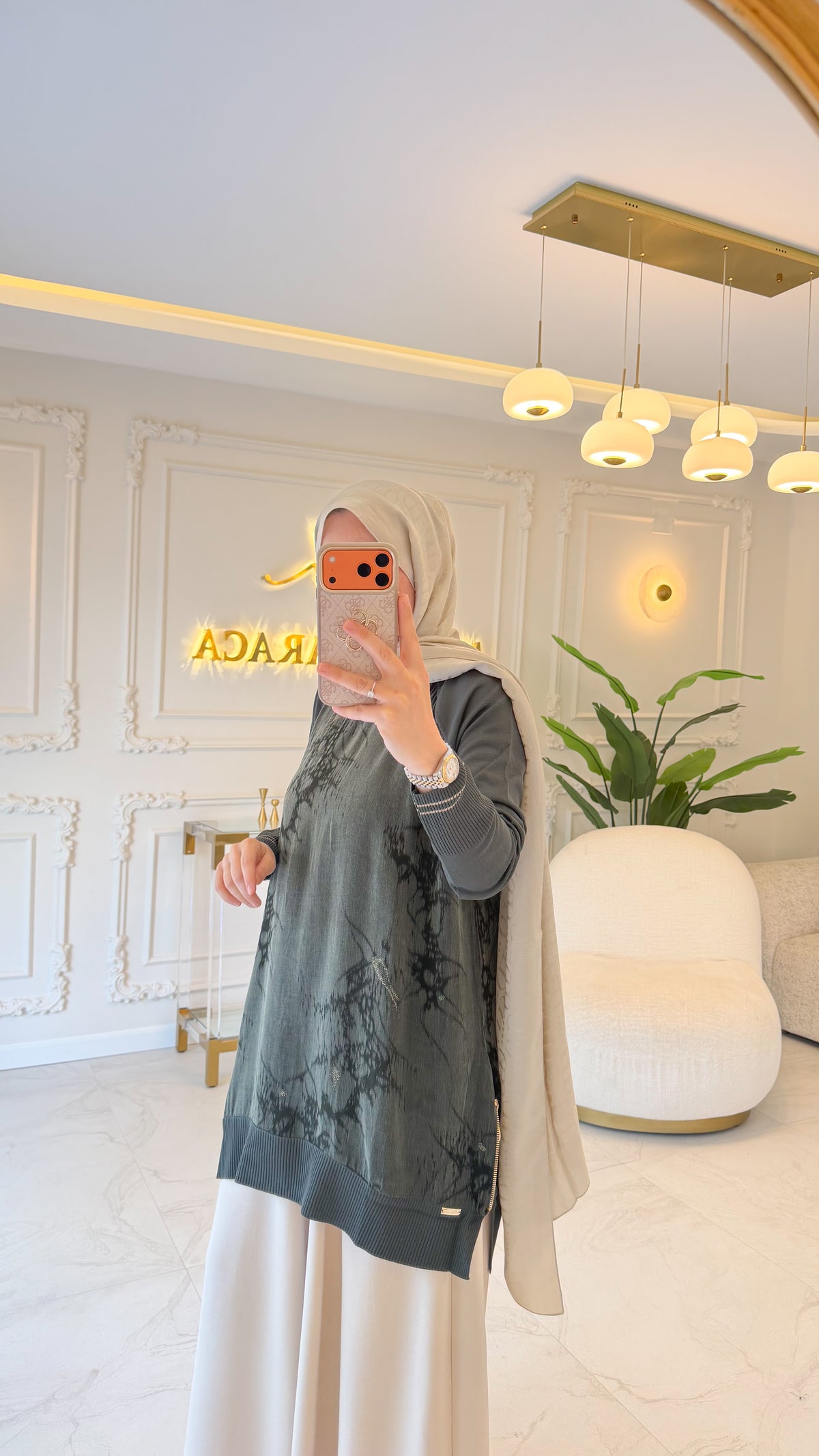 Yeşil Simli Kumaş Fermuarlı Tunik -299
