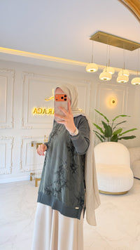 Yeşil Simli Kumaş Fermuarlı Tunik -299