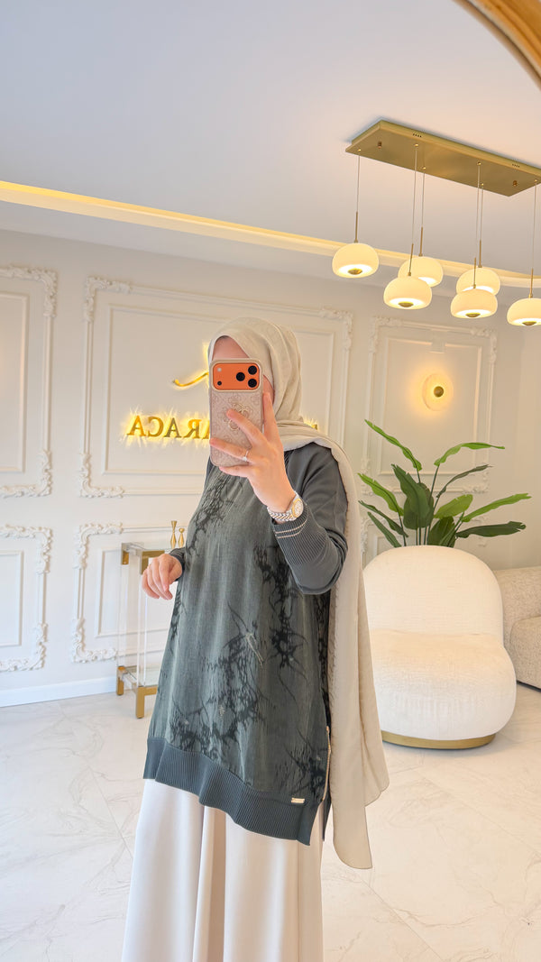 Yeşil Simli Kumaş Fermuarlı Tunik -299