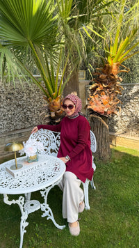Bordo Ribana Kol Triko Tunik-127