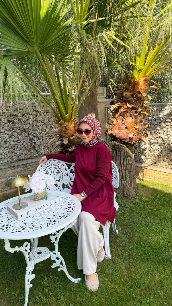 Bordo Ribana Kol Triko Tunik-127
