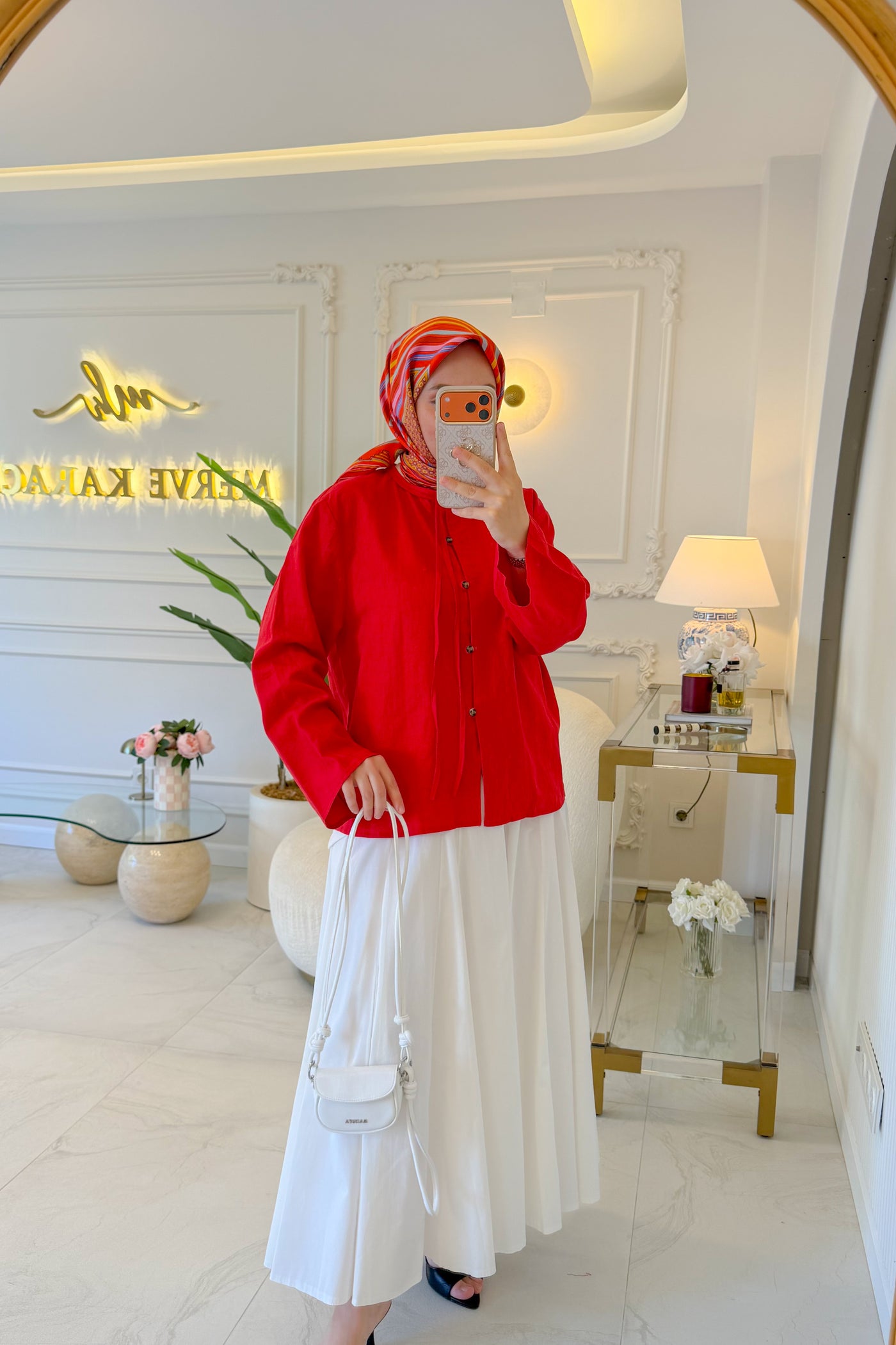 Kırmızı Keten Biyeli Ceket-5296