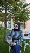 Lacivert Çizgili Triko Tunik -14172