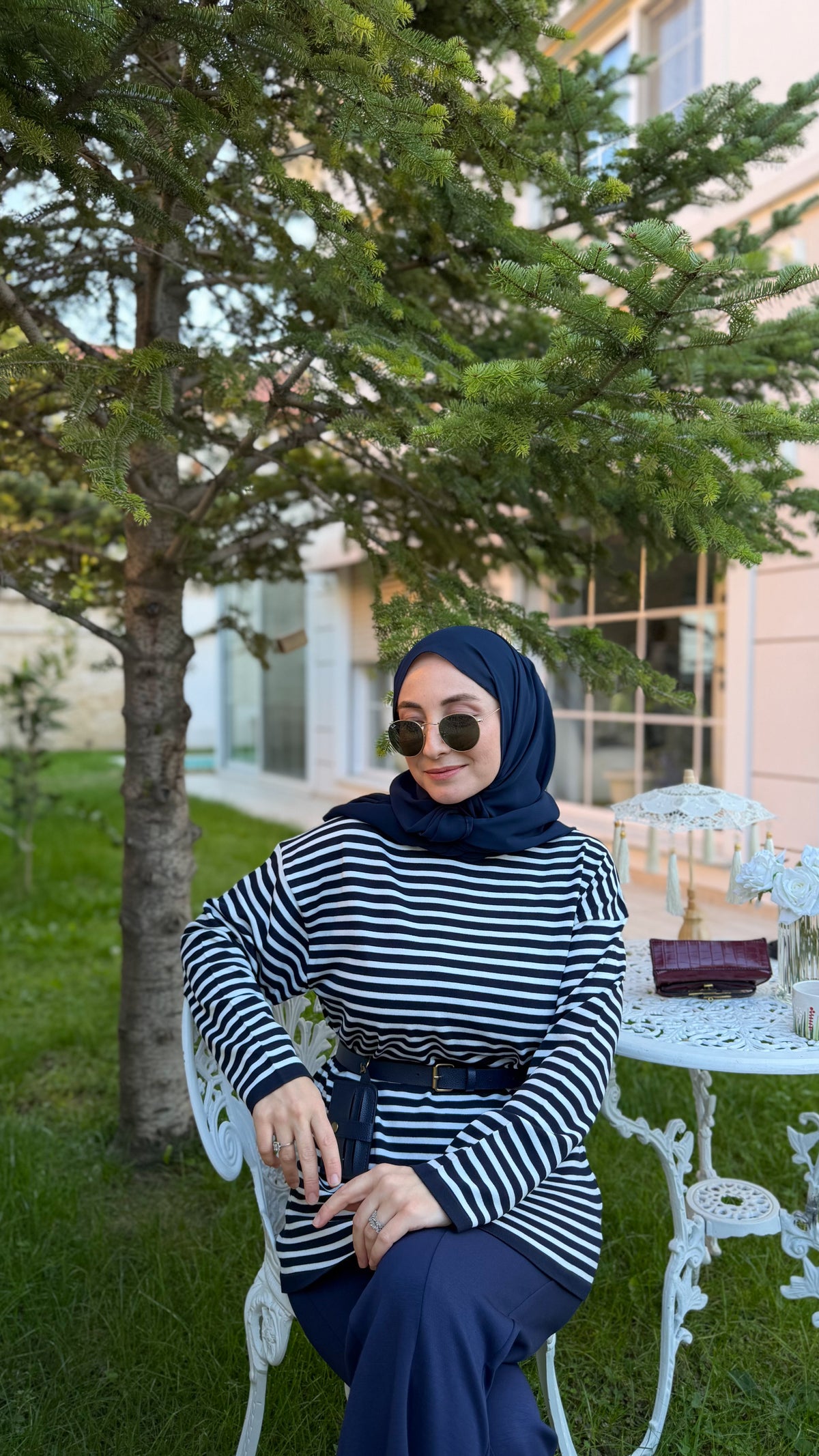 Lacivert Çizgili Triko Tunik -14172