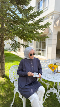 Antrasit Fiyonk Düğmeli Tunik-304