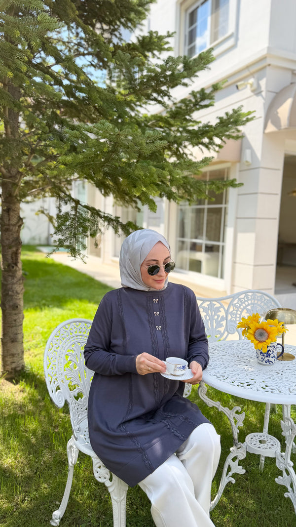 Antrasit Fiyonk Düğmeli Tunik-304