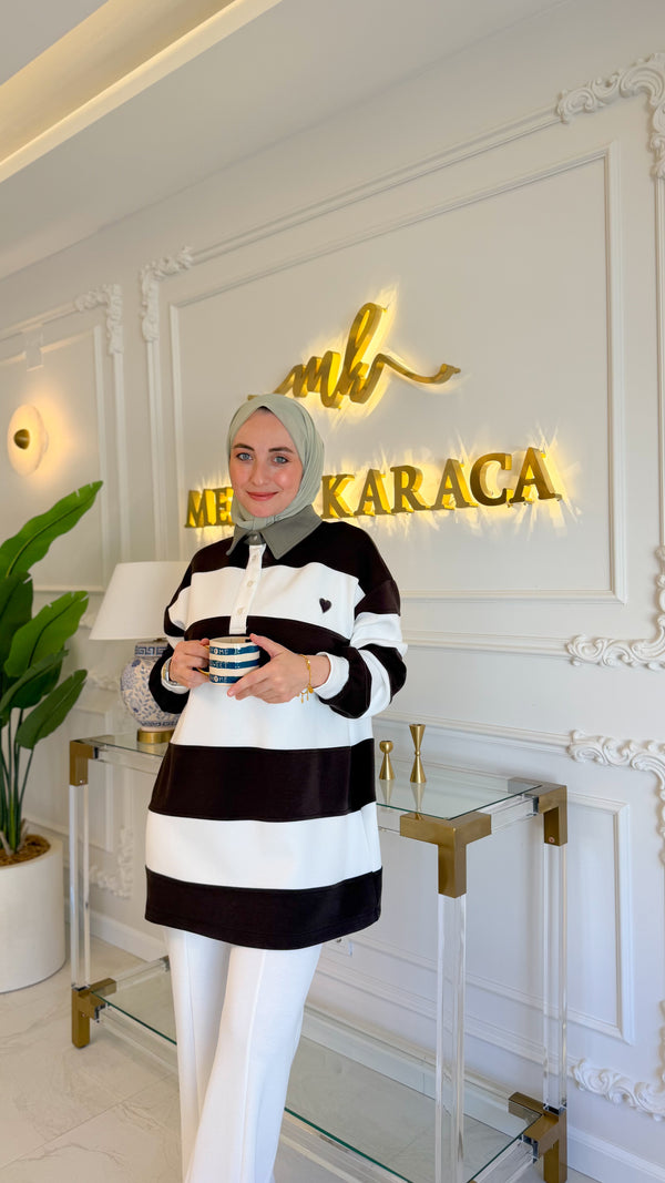 Kahverengi Çizgili Sweat -170394