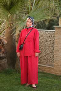 Kırmızı Elora Keten Takım-2430
