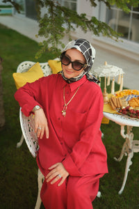 Kırmızı Elora Keten Takım-2430
