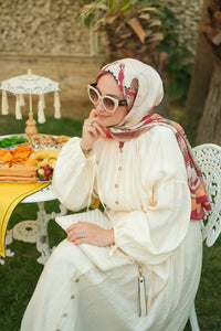 Krem Kumsal Elbise -6696