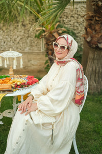 Krem Kumsal Elbise -6696
