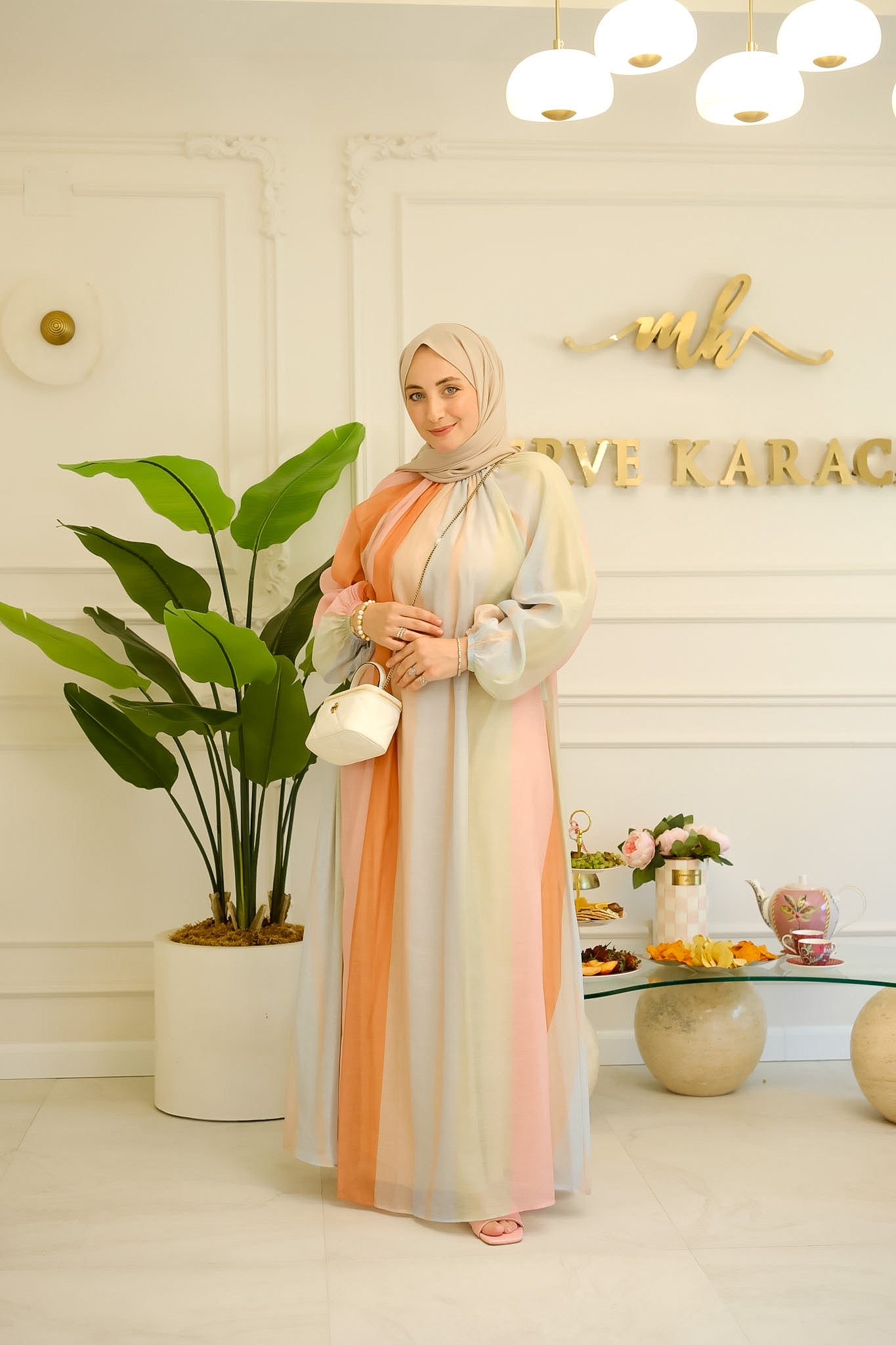 Pastel Pembe Gün Batımı Elbise -6738