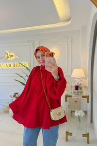Kırmızı Çiçek Müslin Tunik