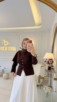 Kahverengi Fitilli Düğmeli Kısa Hırka-146029