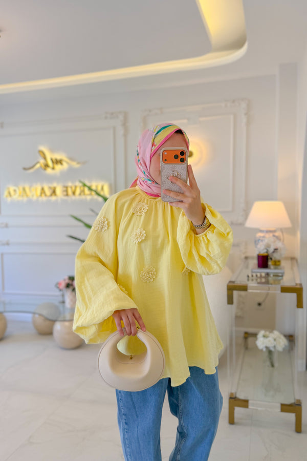 Sarı Çiçek Müslin Tunik