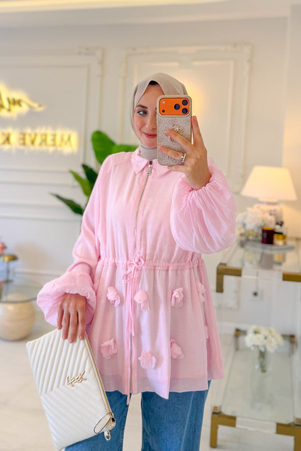 Pembe Simli Tensel Balon Ceket