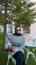Siyah Çizgili Triko Tunik -14172