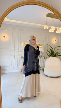 Lacivert Simli Kumaş Fermuarlı Tunik -299