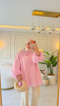 Pastel Pembe Dantel Yaka Vual Gömlek