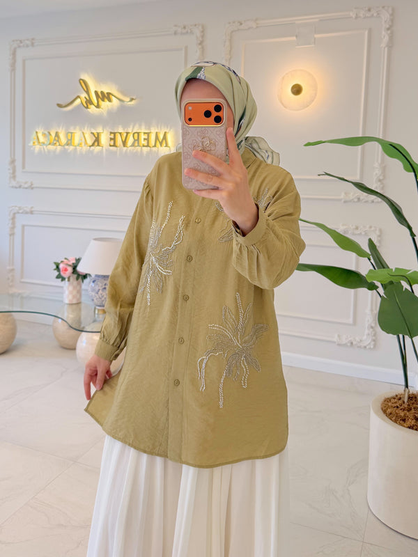 Yeşil Yasemin İşleme Gömlek