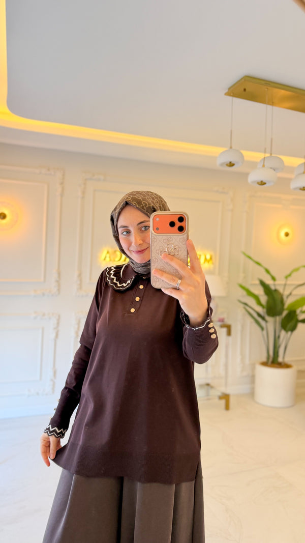 Acı Kahve Örme Bebe Yaka Triko