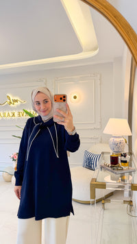 Lacivert Fular Detay Tunik
