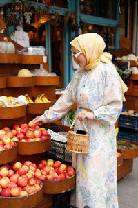 Mk Limon Desenli Keten Elbise