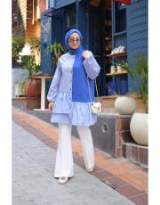 koyu lacivert beymen çizgi detaylı mixli gömlek