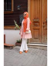 oranj ekru beymen çizgi detaylı mixli gömlek 2