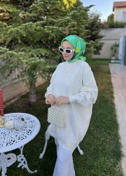 ekru 40430 kendinden çizgili soğuk iplik tunik 7