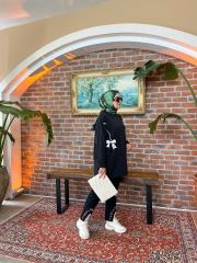 siyah 2748 dantel ve taş detaylı denim pantolon