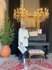 koyu kot 2748 dantel ve taş detaylı denim pantolon