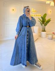 kot mavi 6199 kuşaklı kot elbise 3