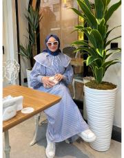 mavi beyaz 6190 bebe yaka çizgili elbise 